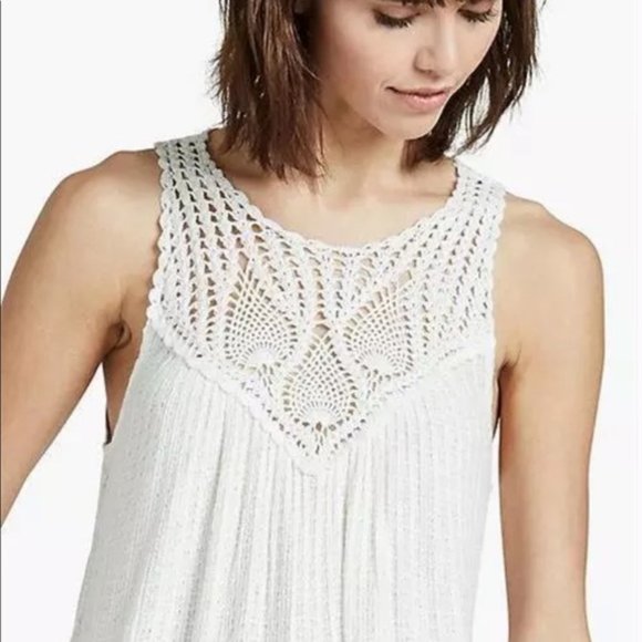 NWT Lucky Brand Crochet Yoke Tank, White, Small - Picture 3 of 10